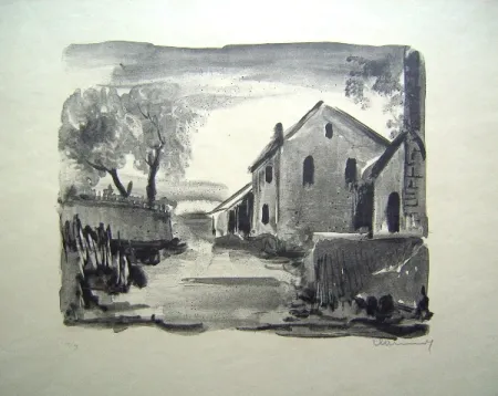 Lithograph Vlaminck - Nelle-la-Vallee. Maisons rustiques