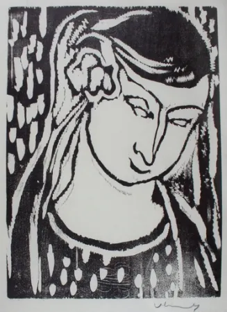 Woodcut Vlaminck - Tête deFemme