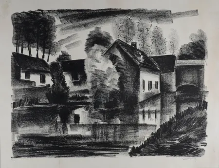 Lithograph Vlaminck - Village, c. 1920s - Hand-signed!