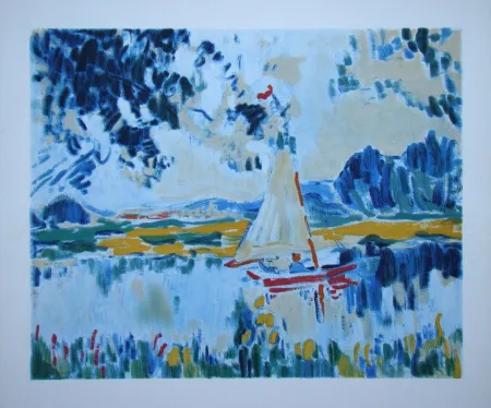 Lithograph Vlaminck - Voile sur un lac