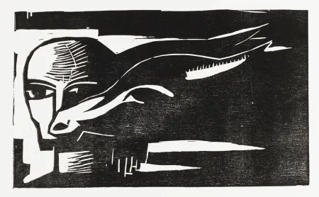 Woodcut Völker - Frau mit Ziege (Woman with Goat)