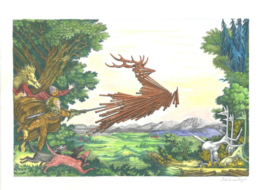 Lithograph Von Gugel - Die Jagdt ist älter als das Wild