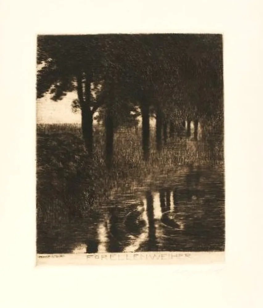 Engraving Von Stuck - Forellenweiher
