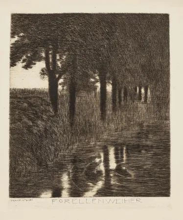 Engraving Von Stuck - Forellenweiher