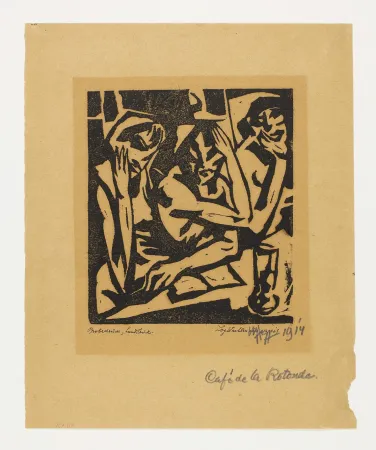 Linocut Wach - Café de la Rotonde