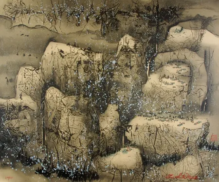 Lithograph Wang - Villages in the Snow
