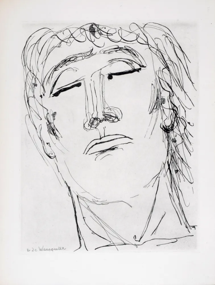 Engraving Waroquier - Figure sereine, 1946