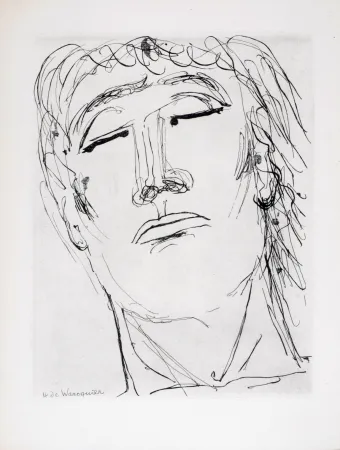 Engraving Waroquier - Figure sereine, 1946