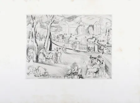Etching Waroquier - Jardin du Luxembourg