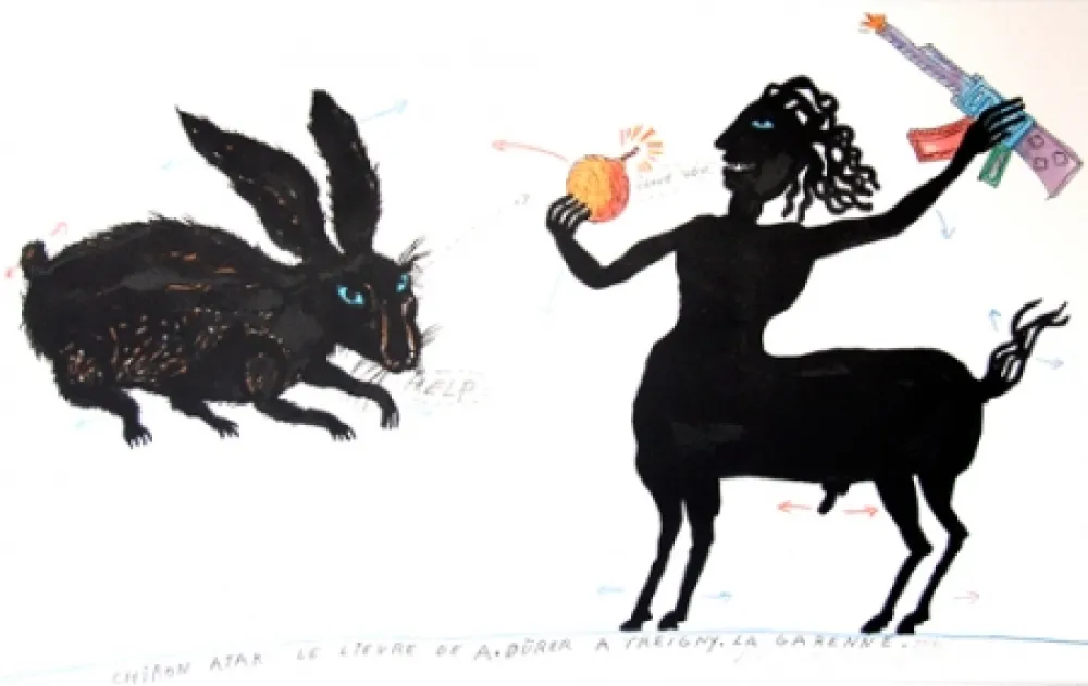 Lithograph Waydelich - Chiron atak le lièvre