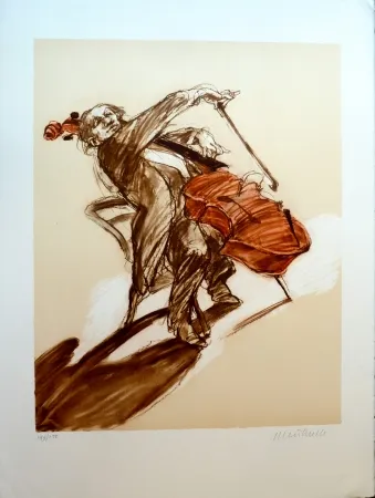 Lithograph Weisbuch - Le Violoncelliste 