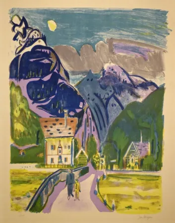 Lithograph Wiegers  - (Bergdorf bei Davos)