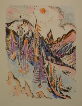 Lithograph Wiegers  - Berglandschaft bei Davos mit Tinzenhorn
