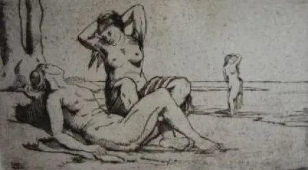 Etching Wilm - Badende Frauen / Bathing Women