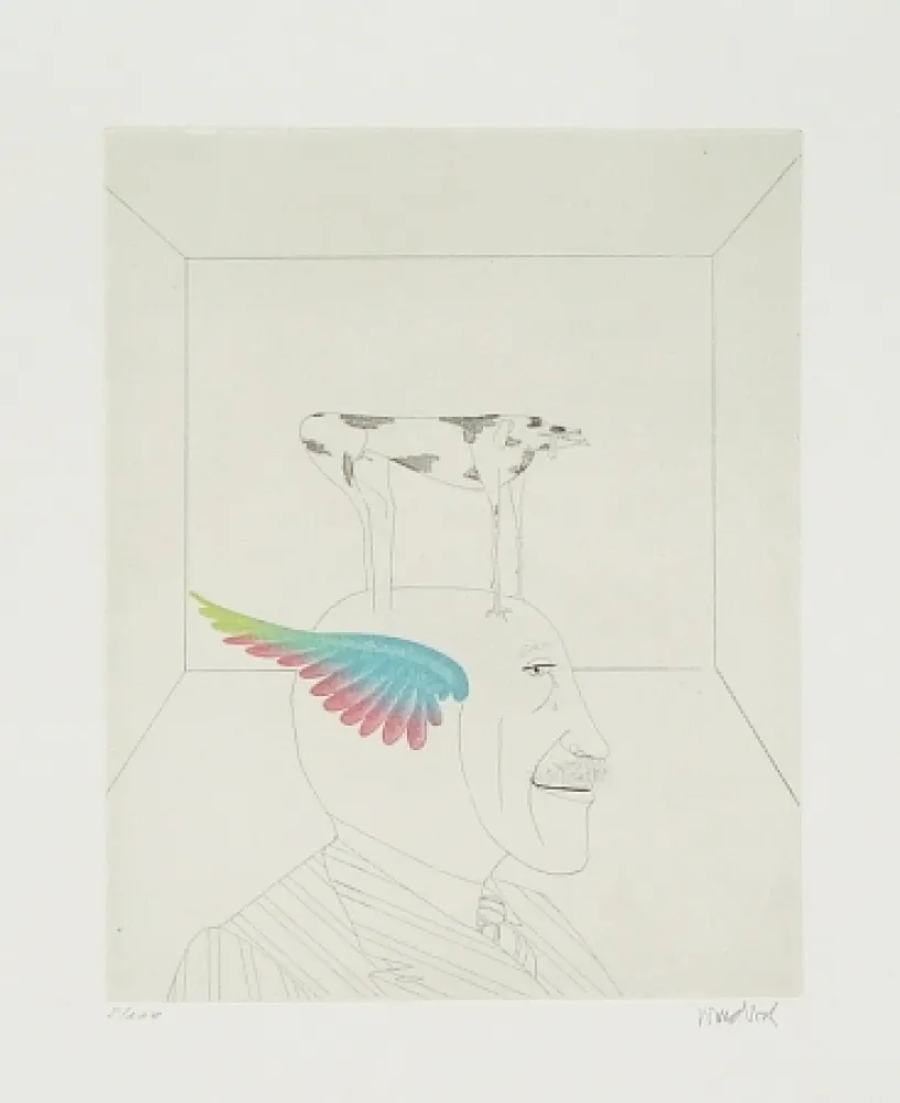 Etching And Aquatint Wunderlich - Autoportrait au chien