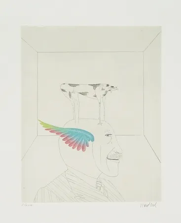 Etching And Aquatint Wunderlich - Autoportrait au chien