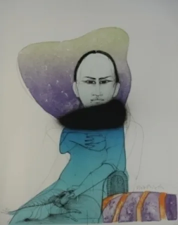 Lithograph Wunderlich - Belle au chien