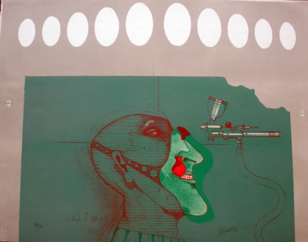 Lithograph Wunderlich - Kopft mit maske