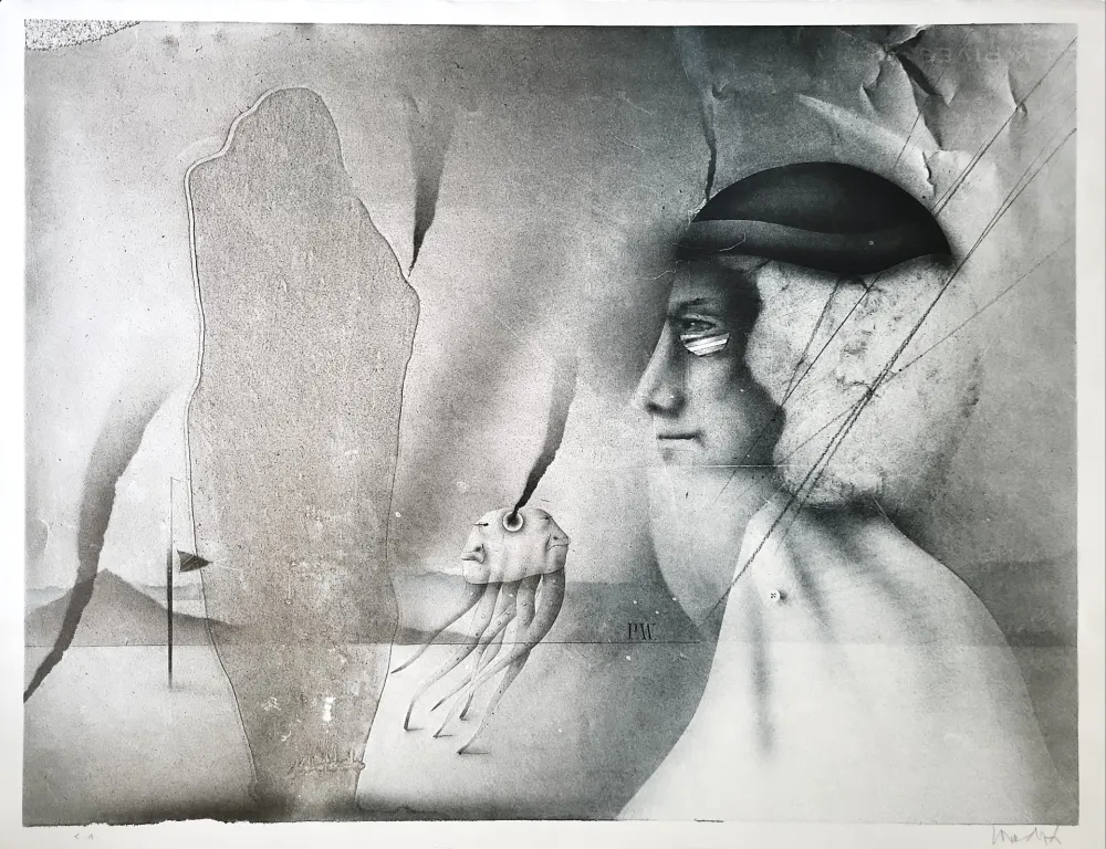 Lithograph Wunderlich - Polyp mit Dame