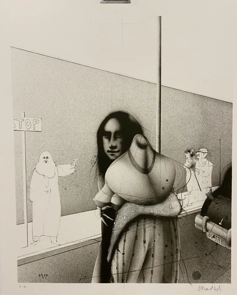 Lithograph Wunderlich - Strassenszene