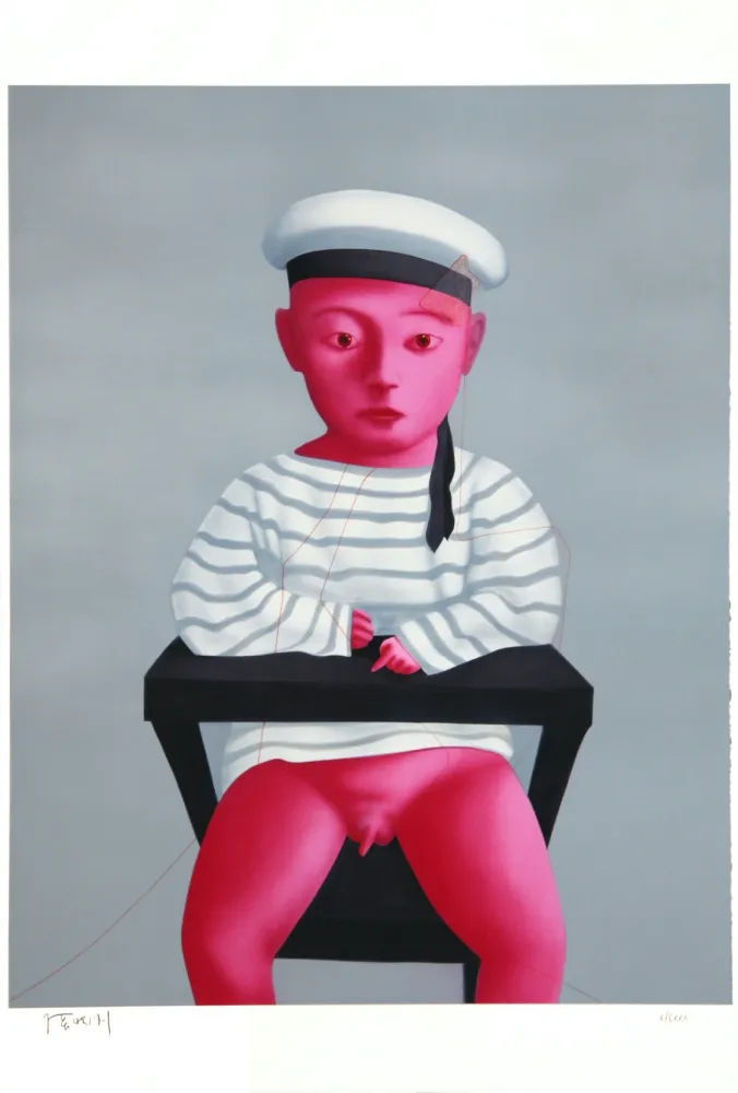 Linocut Xiaogang - Baby in a Sailor Suit - Planche No. 18