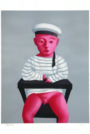 Linocut Xiaogang - Baby in a Sailor Suit - Planche No. 18