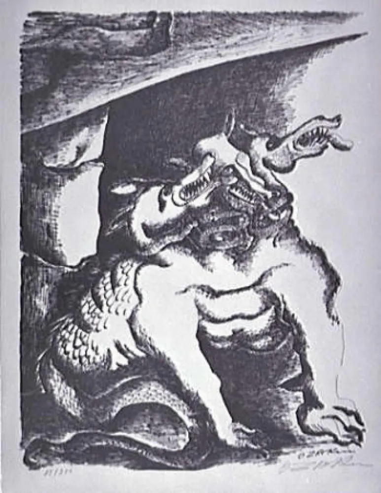Lithograph Zadkine - Cerbere