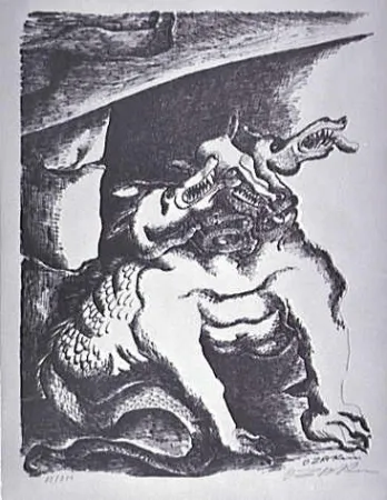 Lithograph Zadkine - Cerbere