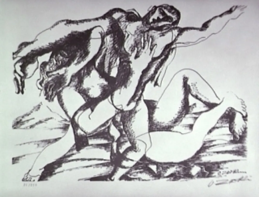 Lithograph Zadkine - Combat avec l'Amazone Hippolyte