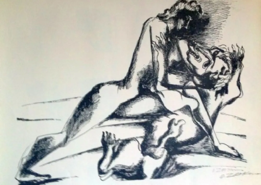 Lithograph Zadkine - Combat avec le lioin de Némée