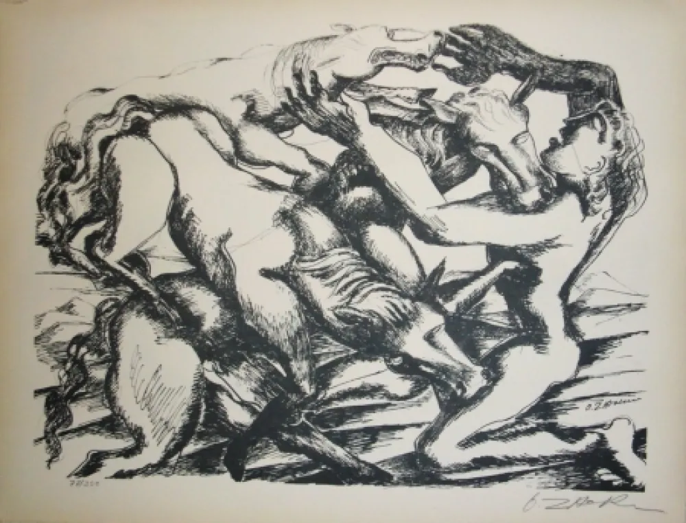 Lithograph Zadkine - Les cavales de Diomède