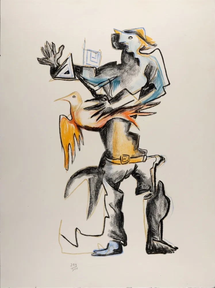 Lithograph Zadkine - L'Oiseleur, 1967