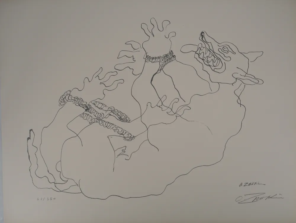 Lithograph Zadkine - Mythologie :Cerbère capturé