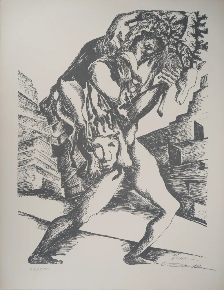 Lithograph Zadkine - Mythologie Hercule et la biche de Cérynie