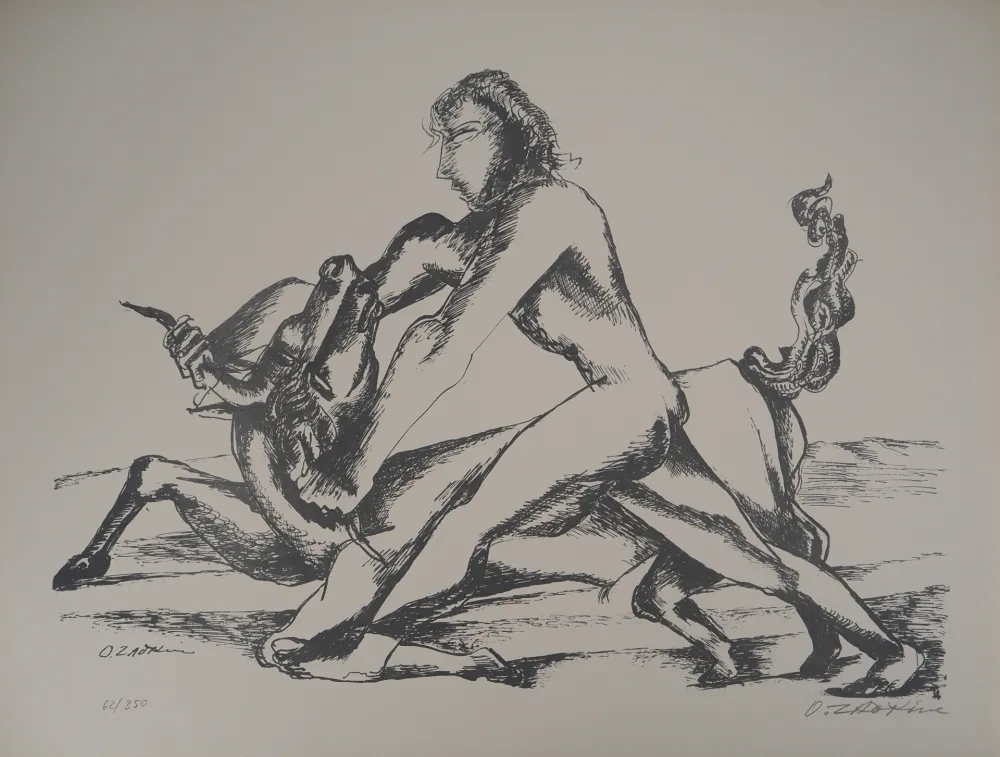 Lithograph Zadkine -  Mythologie Hercule et le Taureau du roi de Crète