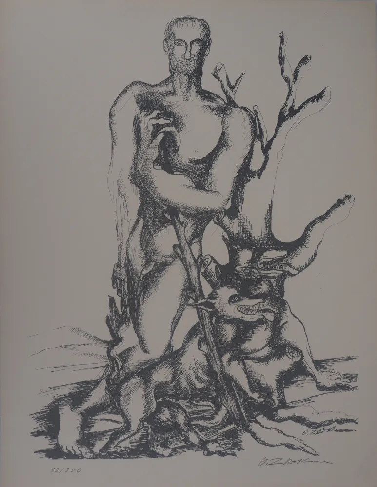 Lithograph Zadkine - Mythologie : Hercule triomphant face à Cerbère