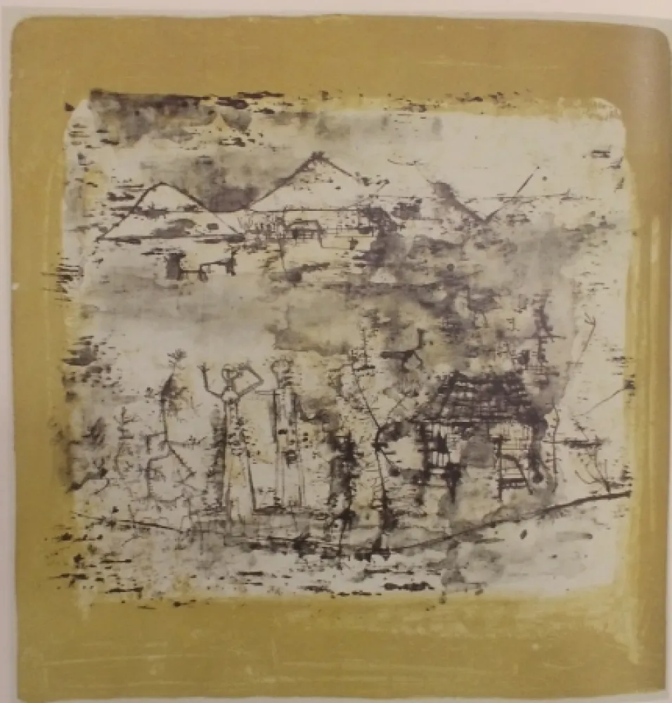 Lithograph Zao - Paysage à l'homme les mains levées