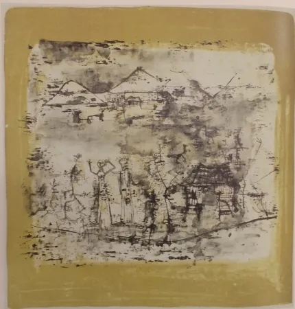 Lithograph Zao - Paysage à l'homme les mains levées