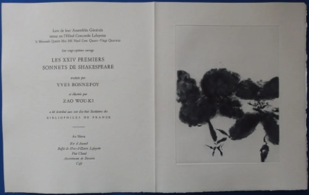 Etching And Aquatint Zao - XXIV Sonnets pour Shakespeare (Menu)