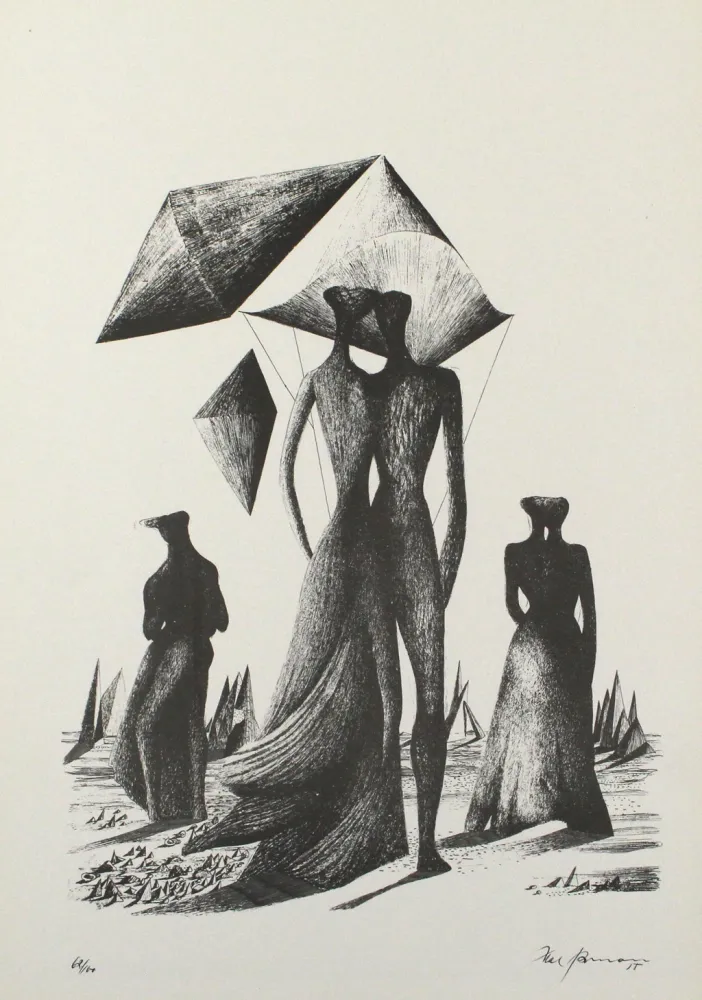 Lithograph Zimmermann - Paar mit Himmelskörpern