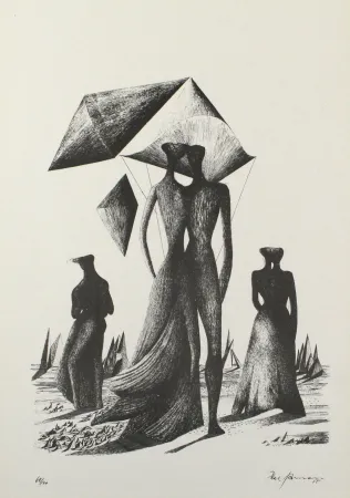 Lithograph Zimmermann - Paar mit Himmelskörpern