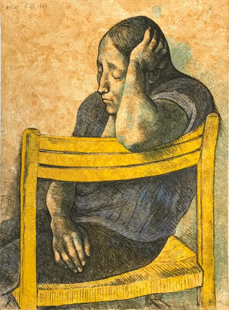 Lithograph Zuniga - MUCHACHA EN UNA SILLA