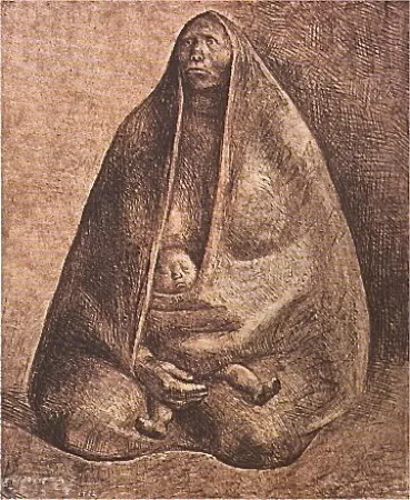Lithograph Zuniga - Mujer con Nino