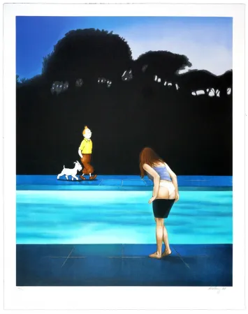 Lithograph Ahlberg - Swimming Pool