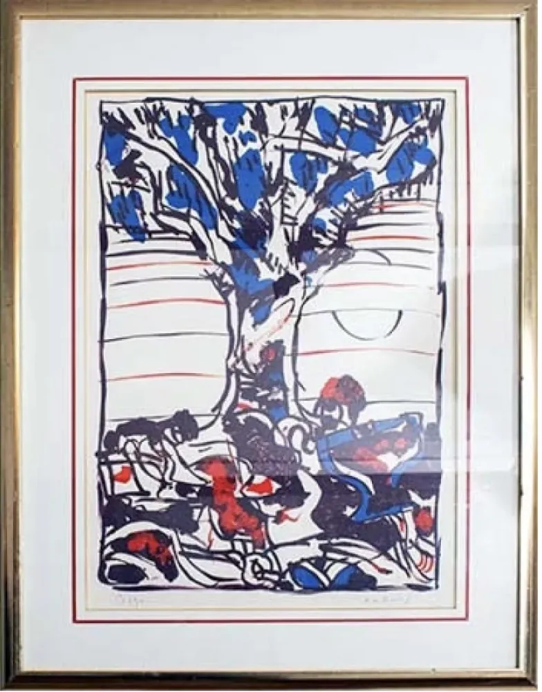 Lithograph Alechinsky - Arbre en bleu