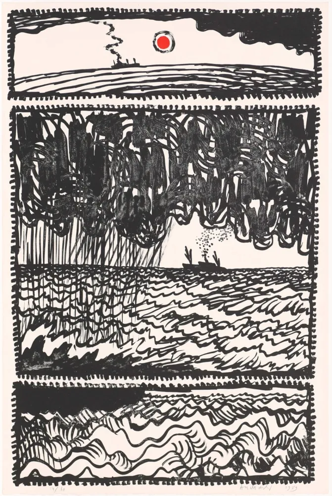 Lithograph Alechinsky - Le volturno I au point rouge