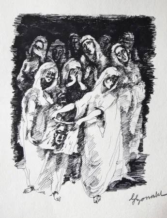 Etching Bonabel - Louis-Ferdinand Céline / Lucette Almansor - Gravure Originale - Répétion ballet en costume