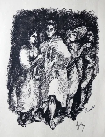Etching Bonabel -  Louis-Ferdinand Céline / Lucette Almansor - Gravure Originale - Répétion ballet en costume