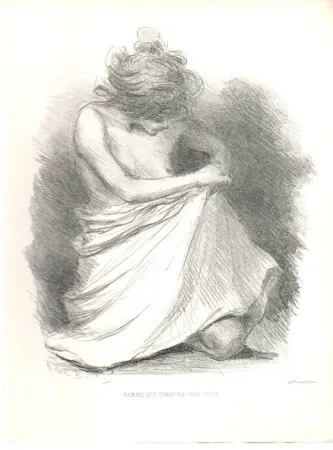 Lithograph Boutet - Femme qui cherche une puce / Woman Looking for a Flea