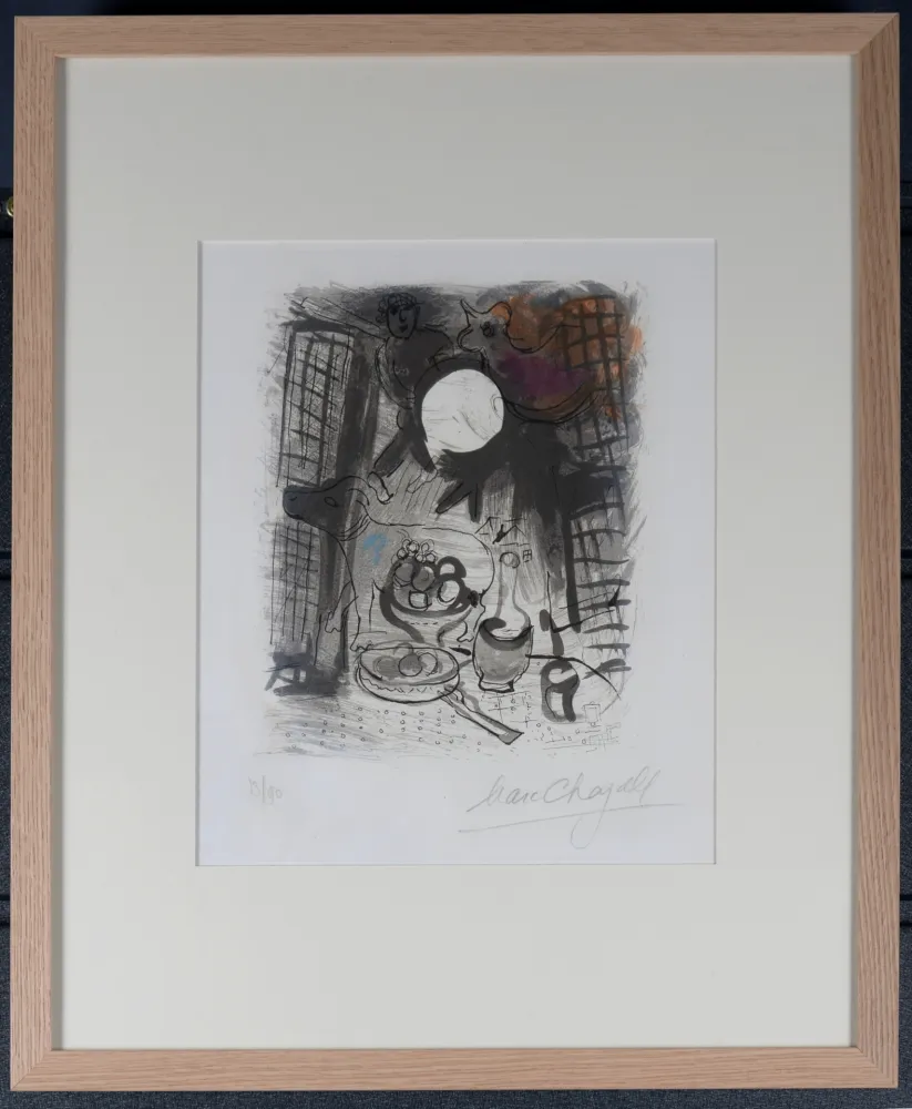 Lithograph Chagall - Nature Morte brune (M. 205), 1957 - Framed & Hand-signed!